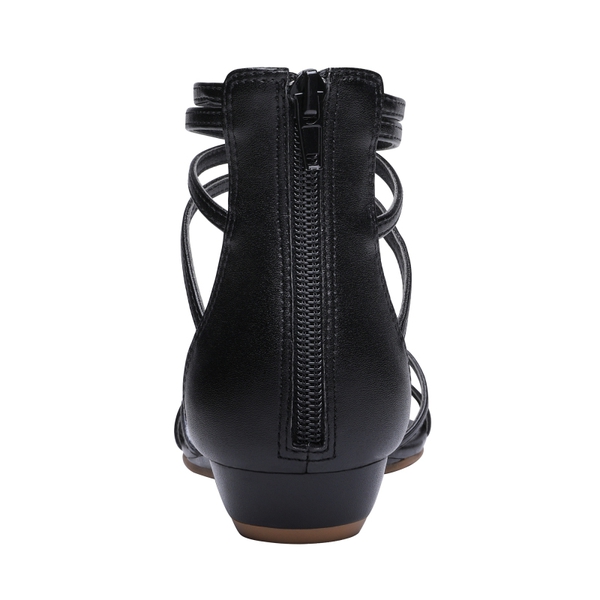 Ankle Strap Classic Low Wedge Sandals - BLACK PU - 5
